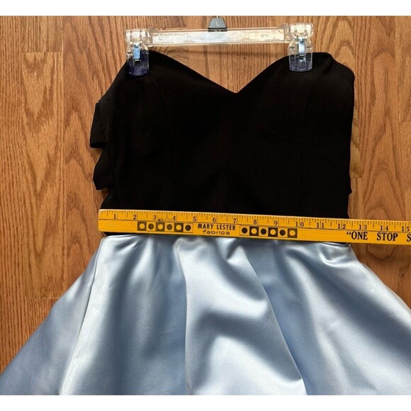 Blondie‎ Nites Party Dress Junior Size 7 Black Top Blue Satin Bottom Mini - Picture 5 of 10